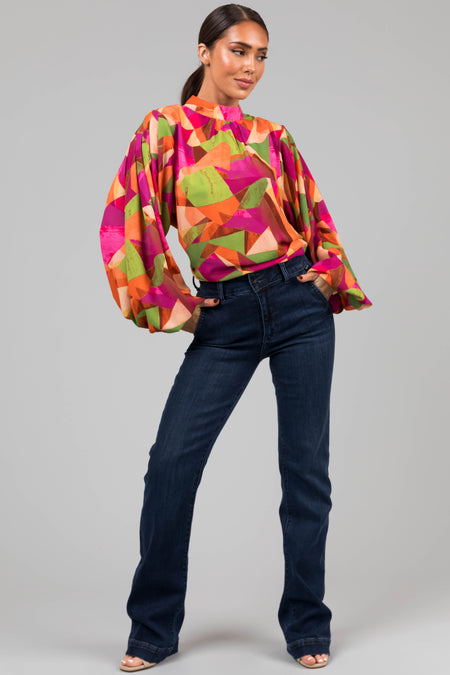 Flying Tomato Fuchsia Multicolor Geometric Blouse