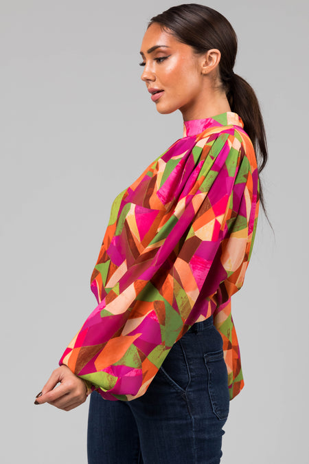 Flying Tomato Fuchsia Multicolor Geometric Blouse