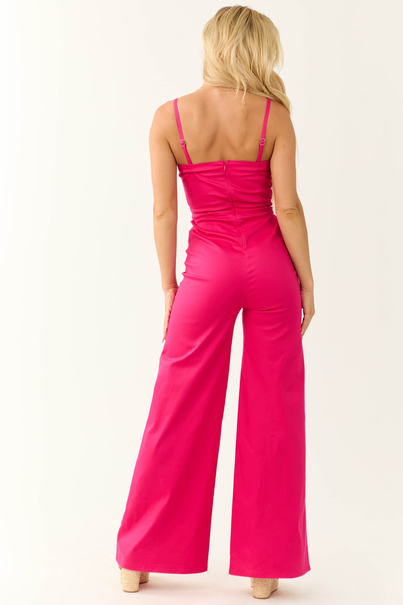 Flying Tomato Hot Pink Flare Leg Denim Jumpsuit