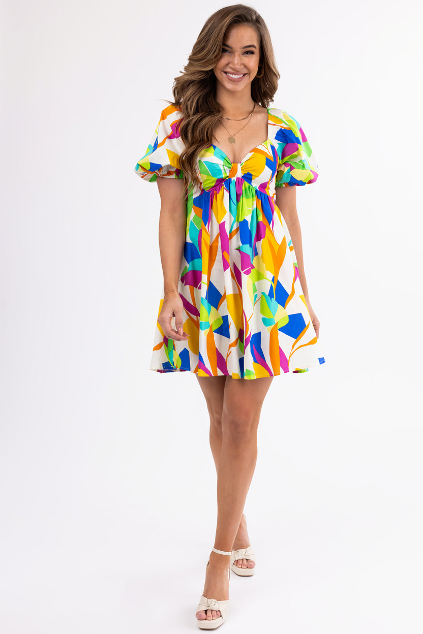 Flying Tomato Ivory Abstract Print Mini Dress