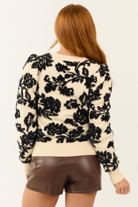 Flying Tomato Ivory and Black Floral Sweater