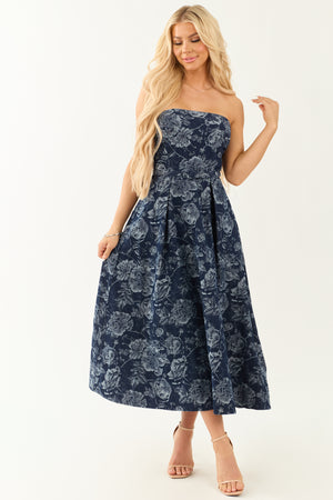 Flying Tomato Jacquard Print Denim Midi Dress