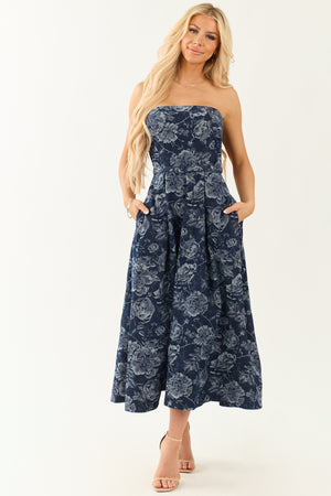 Flying Tomato Jacquard Print Denim Midi Dress