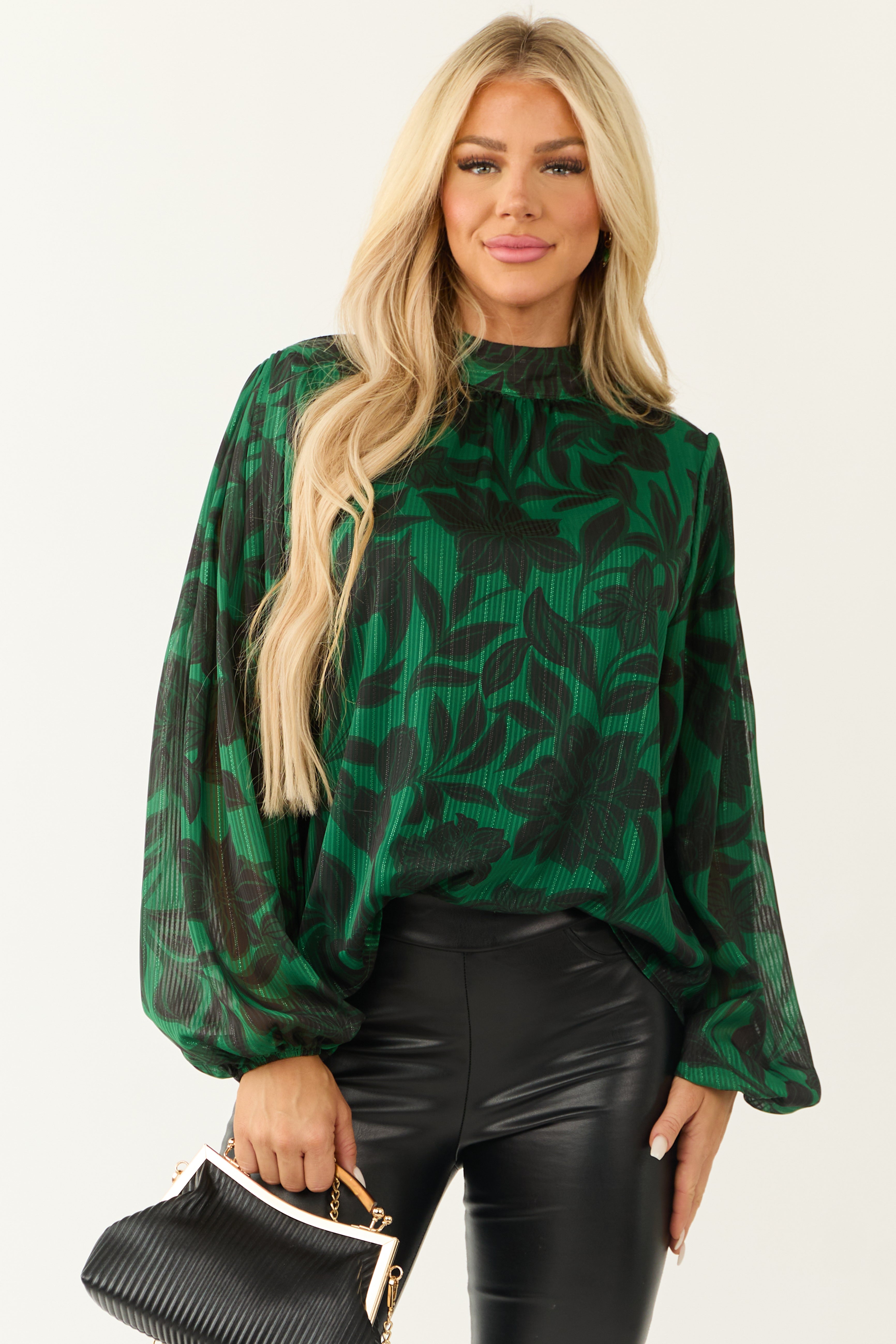 Flying Tomato Jade Floral Lurex Stripe Blouse