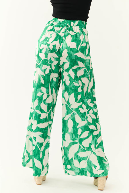 Flying Tomato Jade Leaf Print Satin Pants