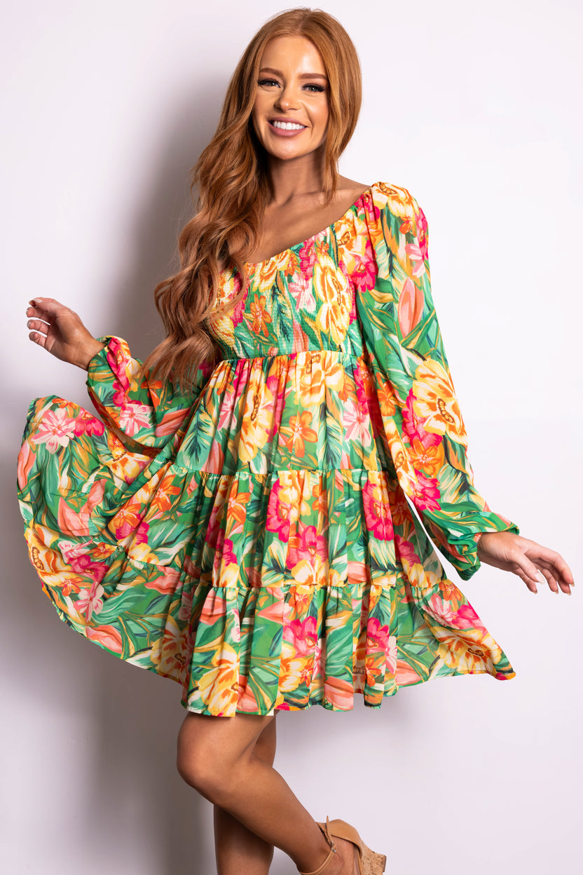 Flying Tomato Jade Tropical Print Short Dress