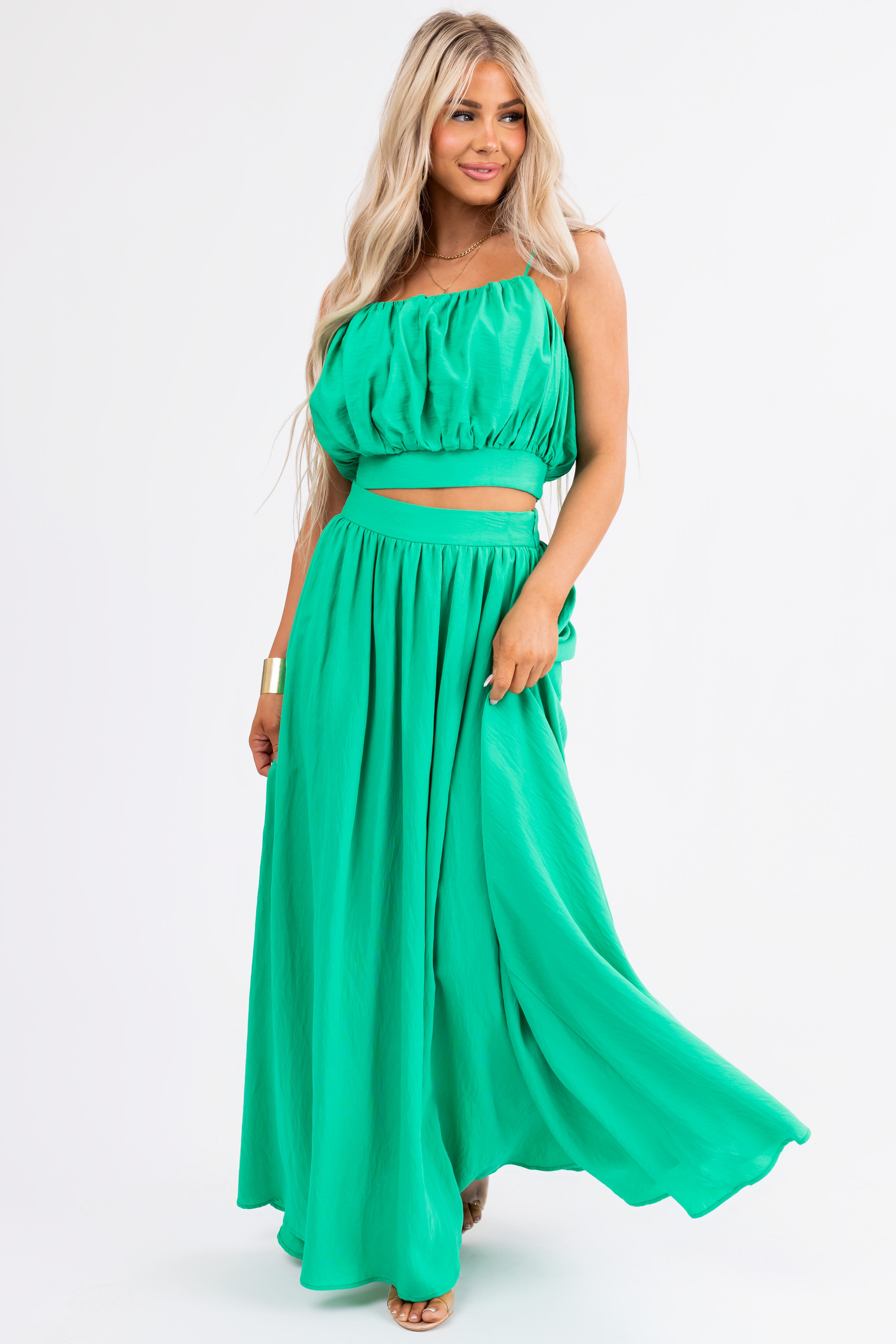 Flying Tomato Kelly Green Crop Top and Maxi Skirt