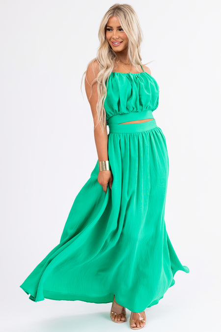 Flying Tomato Kelly Green Crop Top and Maxi Skirt