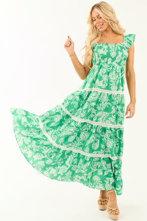 Flying Tomato Kelly Green Floral Lace Maxi Dress