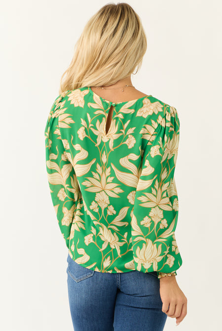 Flying Tomato Kelly Green Leaf Print Long Sleeve Top