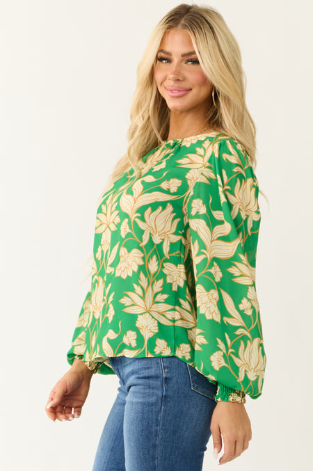 Flying Tomato Kelly Green Leaf Print Long Sleeve Top