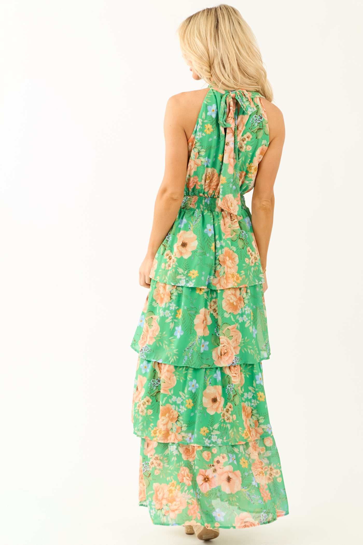 Flying Tomato Kiwi Floral Print Halter Maxi Dress