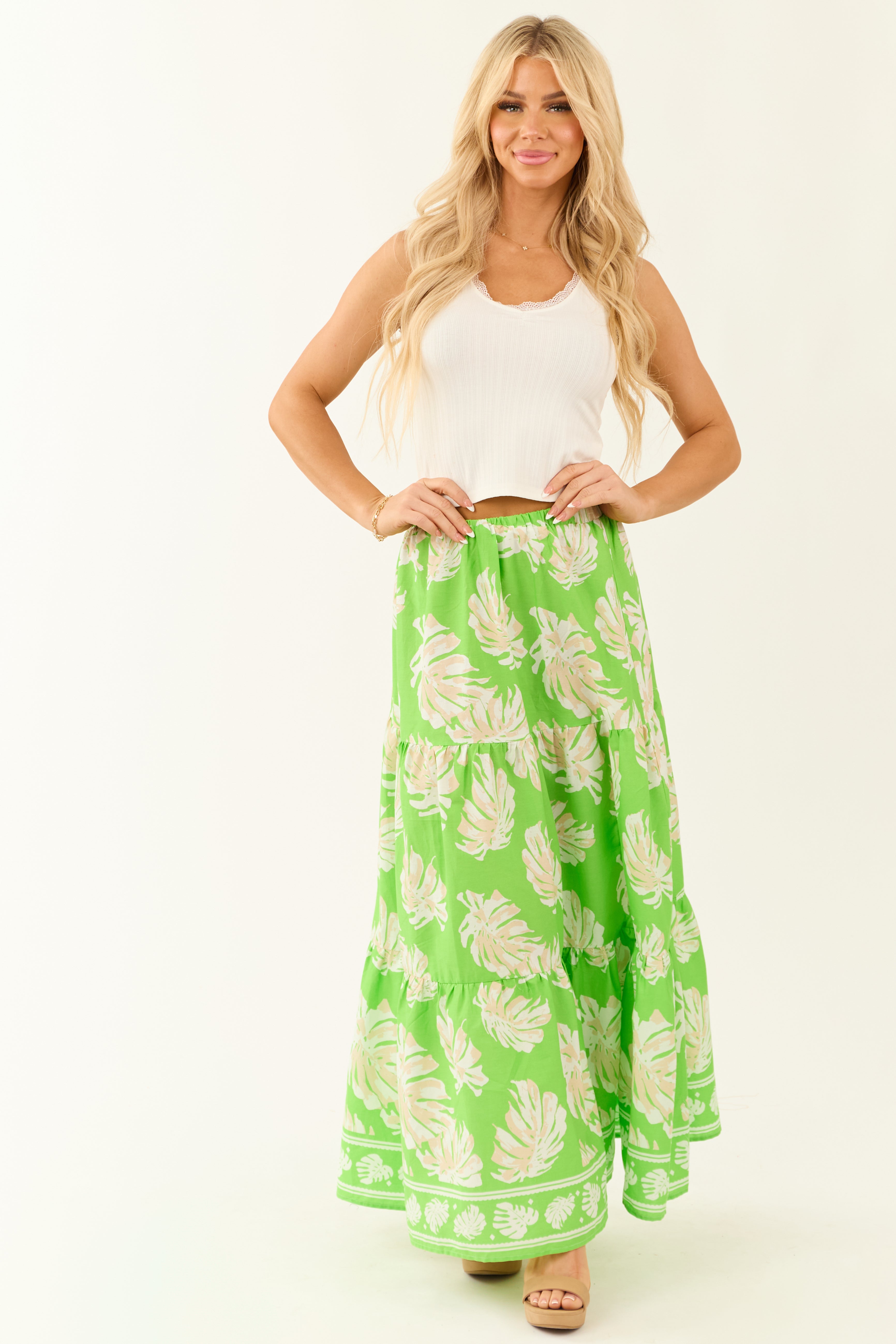 Flying Tomato Kiwi Tropical Print Maxi Skirt