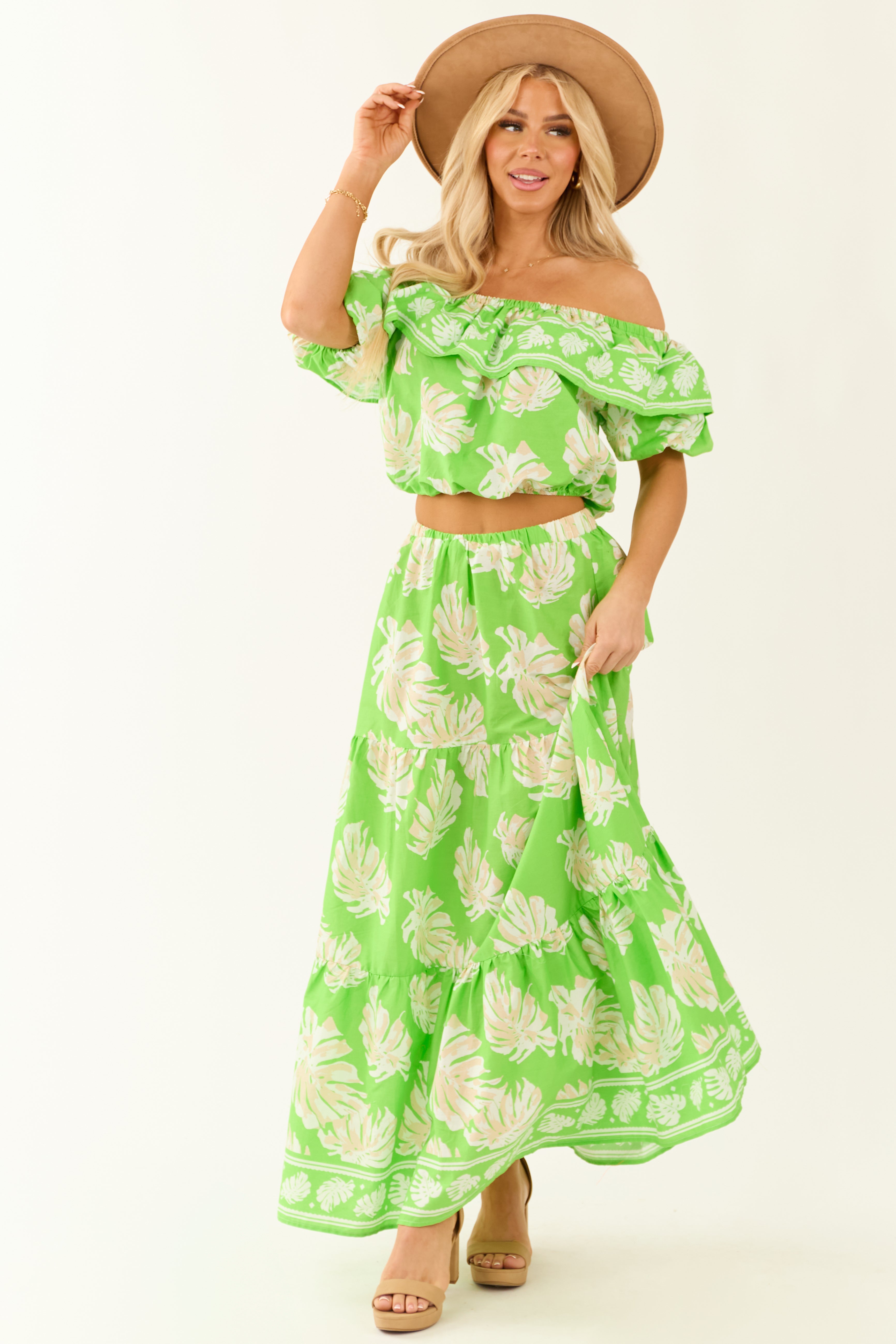 Flying Tomato Kiwi Tropical Print Maxi Skirt