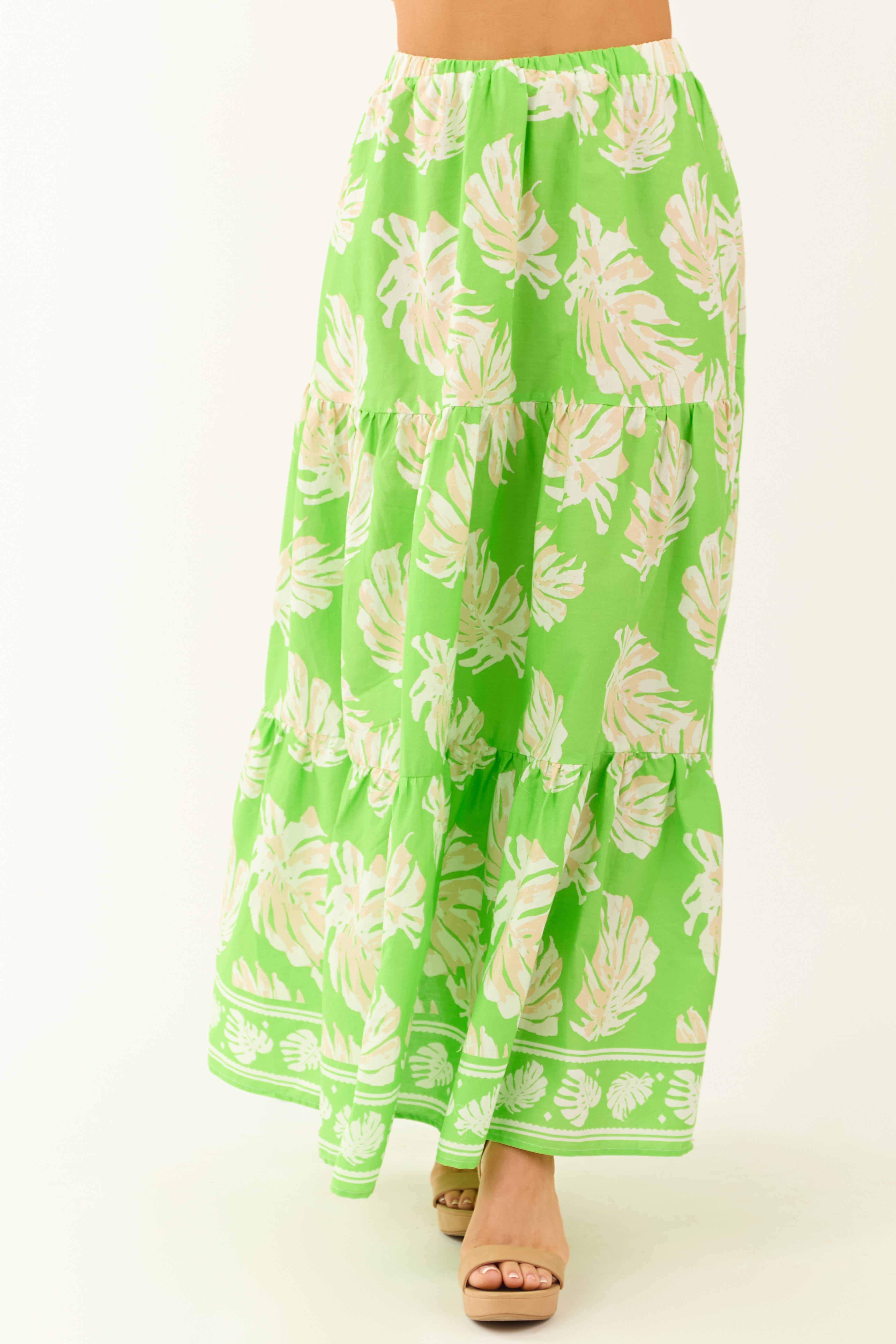 Flying Tomato Kiwi Tropical Print Maxi Skirt