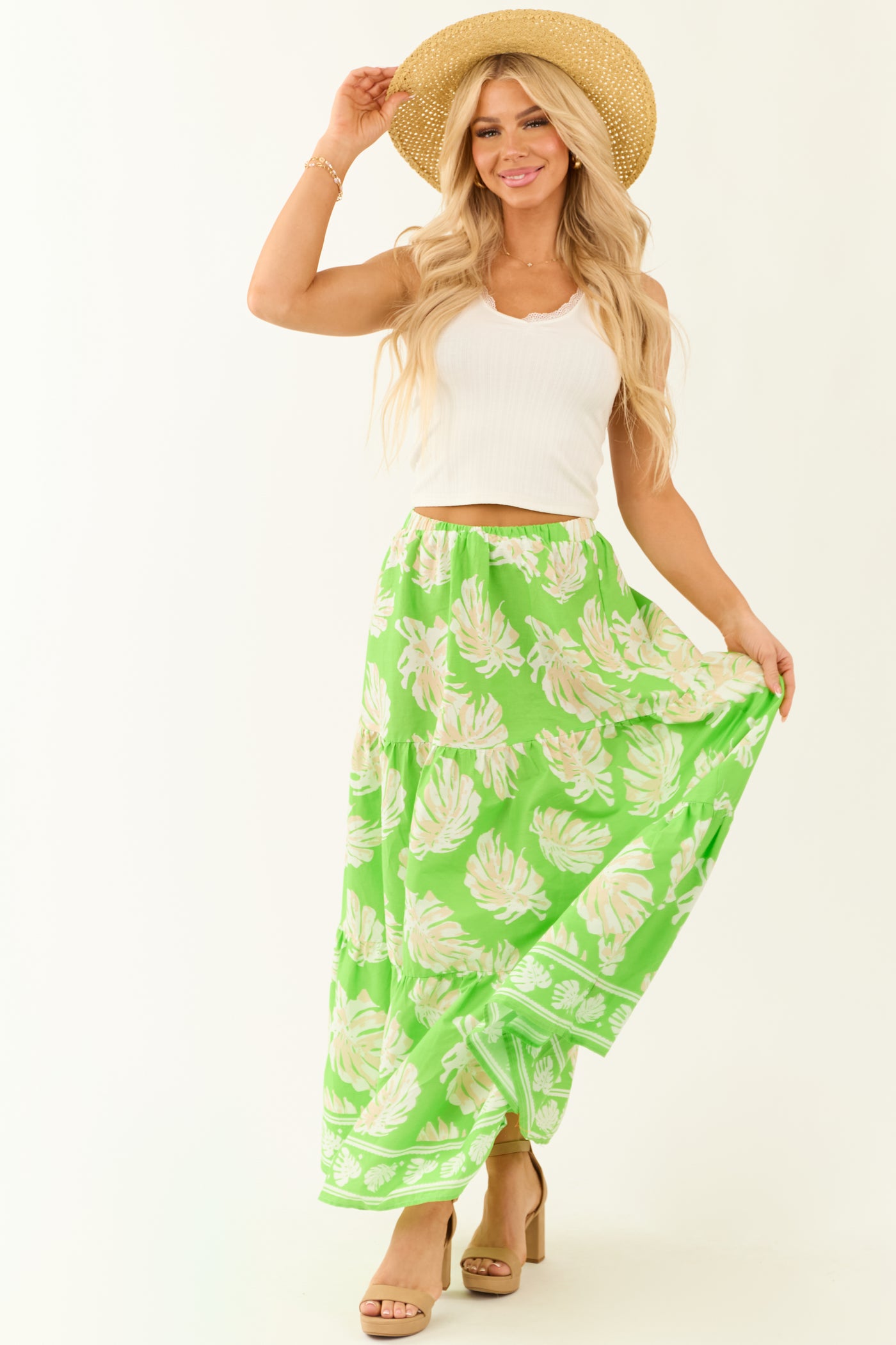 Flying Tomato Kiwi Tropical Print Maxi Skirt