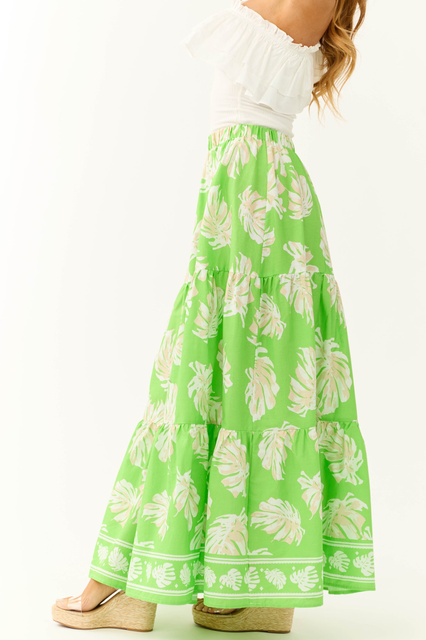 Flying Tomato Kiwi Tropical Print Maxi Skirt