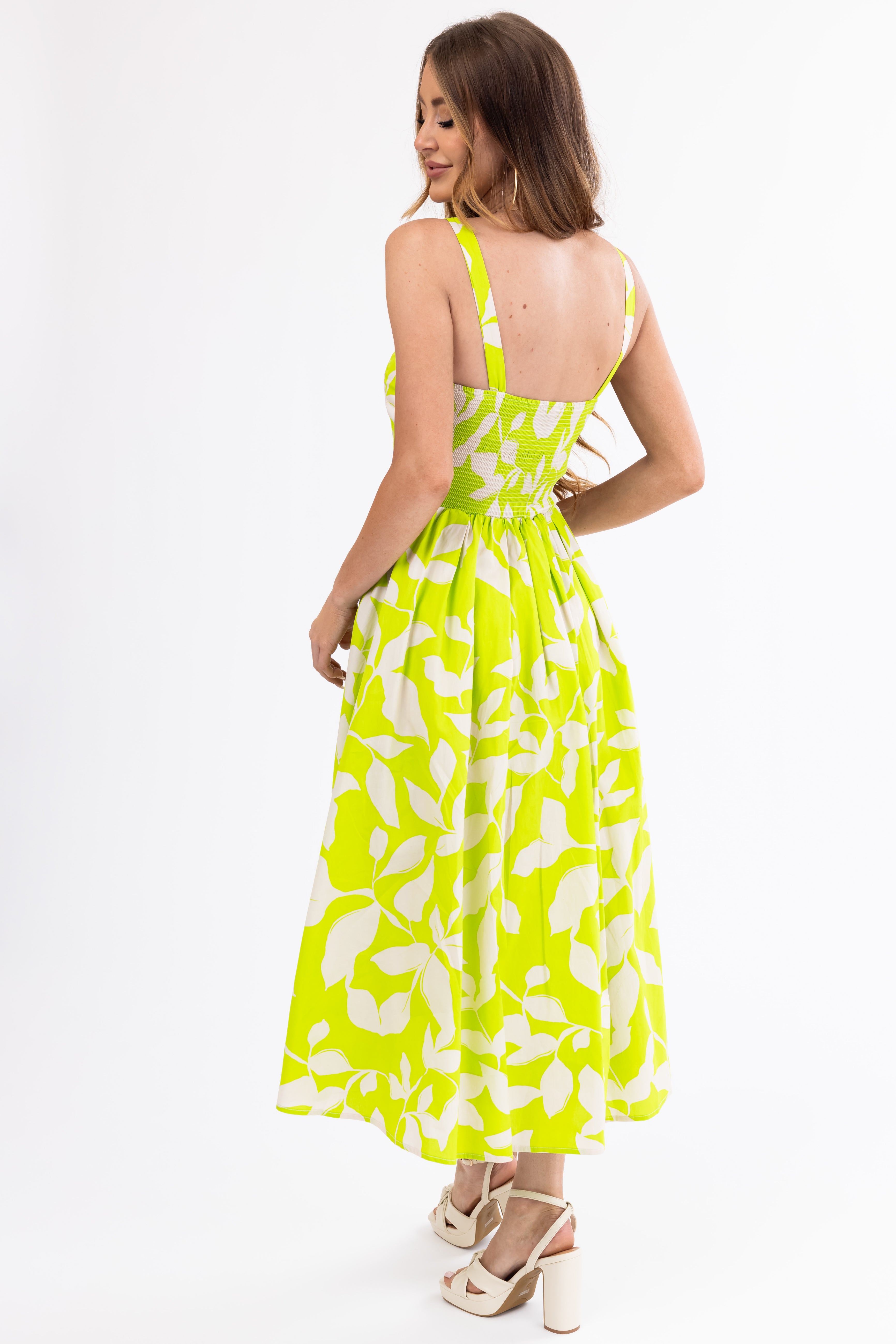 Flying Tomato Lime Floral Square Neck Midi Dress