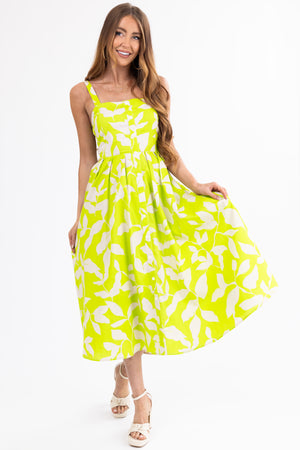 Flying Tomato Lime Floral Square Neck Midi Dress