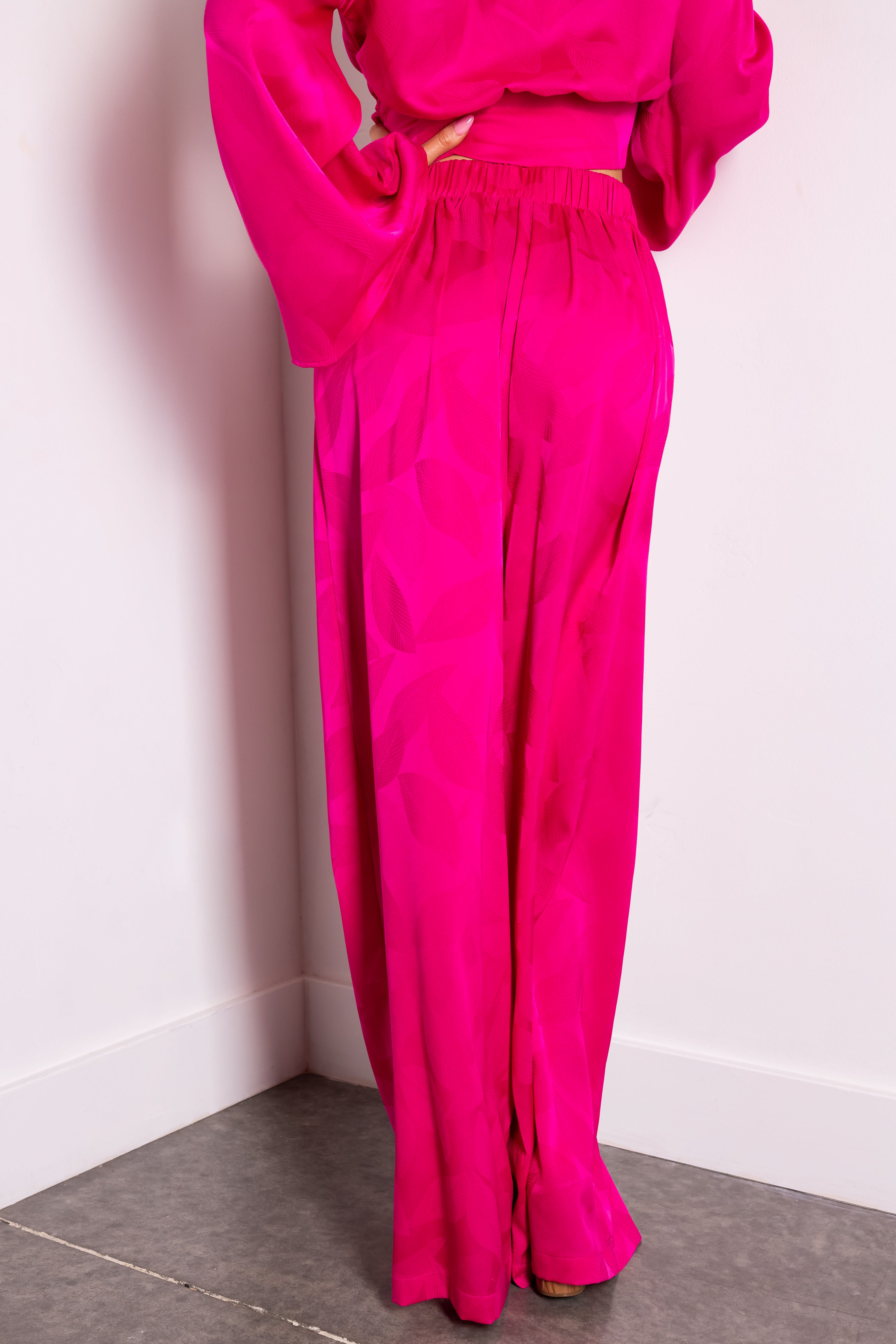 Flying Tomato Magenta Leaf Texture Wide Leg Pants