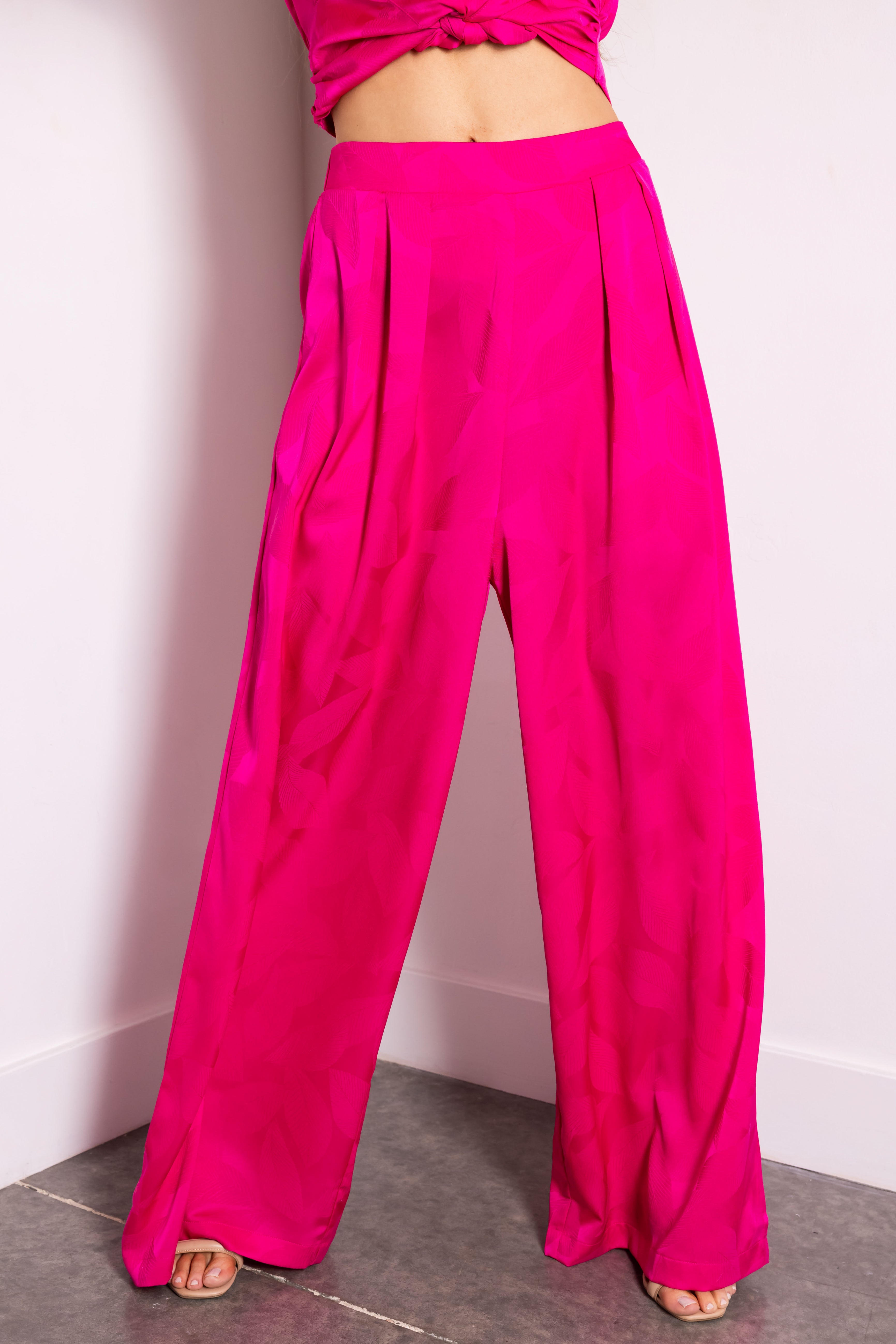 Flying Tomato Magenta Leaf Texture Wide Leg Pants