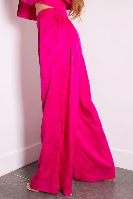 Flying Tomato Magenta Leaf Texture Wide Leg Pants