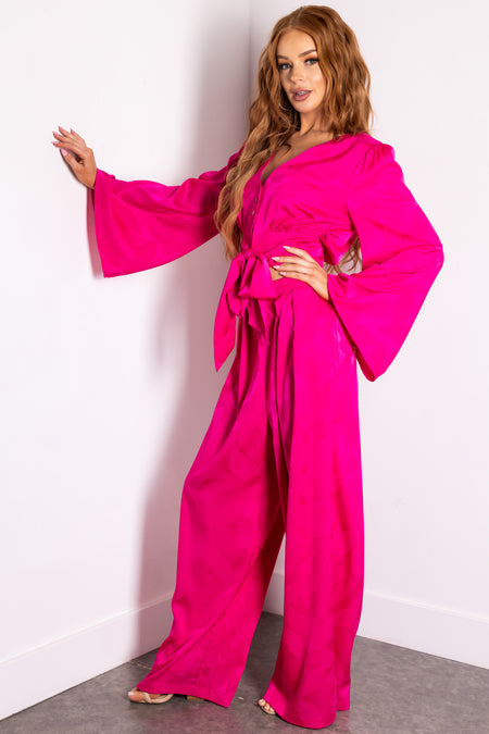 Flying Tomato Magenta Leaf Texture Wide Leg Pants