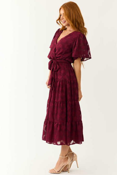 Flying Tomato Maroon Flutter Sleeve Textured Dress