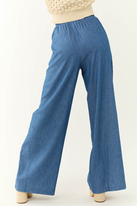 Flying Tomato Medium Chambray High Rise Wide Leg Pants