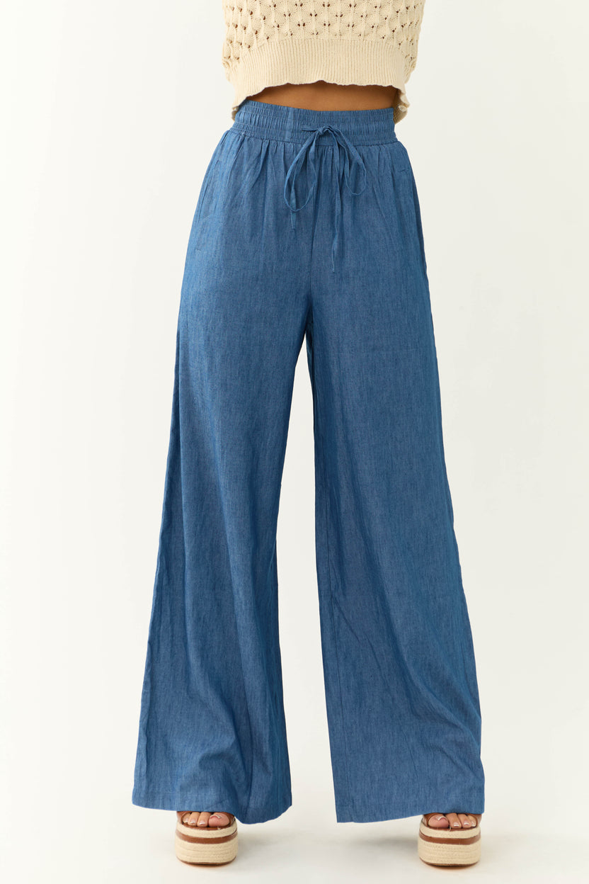 Flying Tomato Medium Chambray High Rise Wide Leg Pants