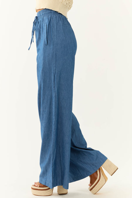 Flying Tomato Medium Chambray High Rise Wide Leg Pants