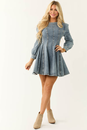 Flying Tomato Medium Wash Denim Mini Dress