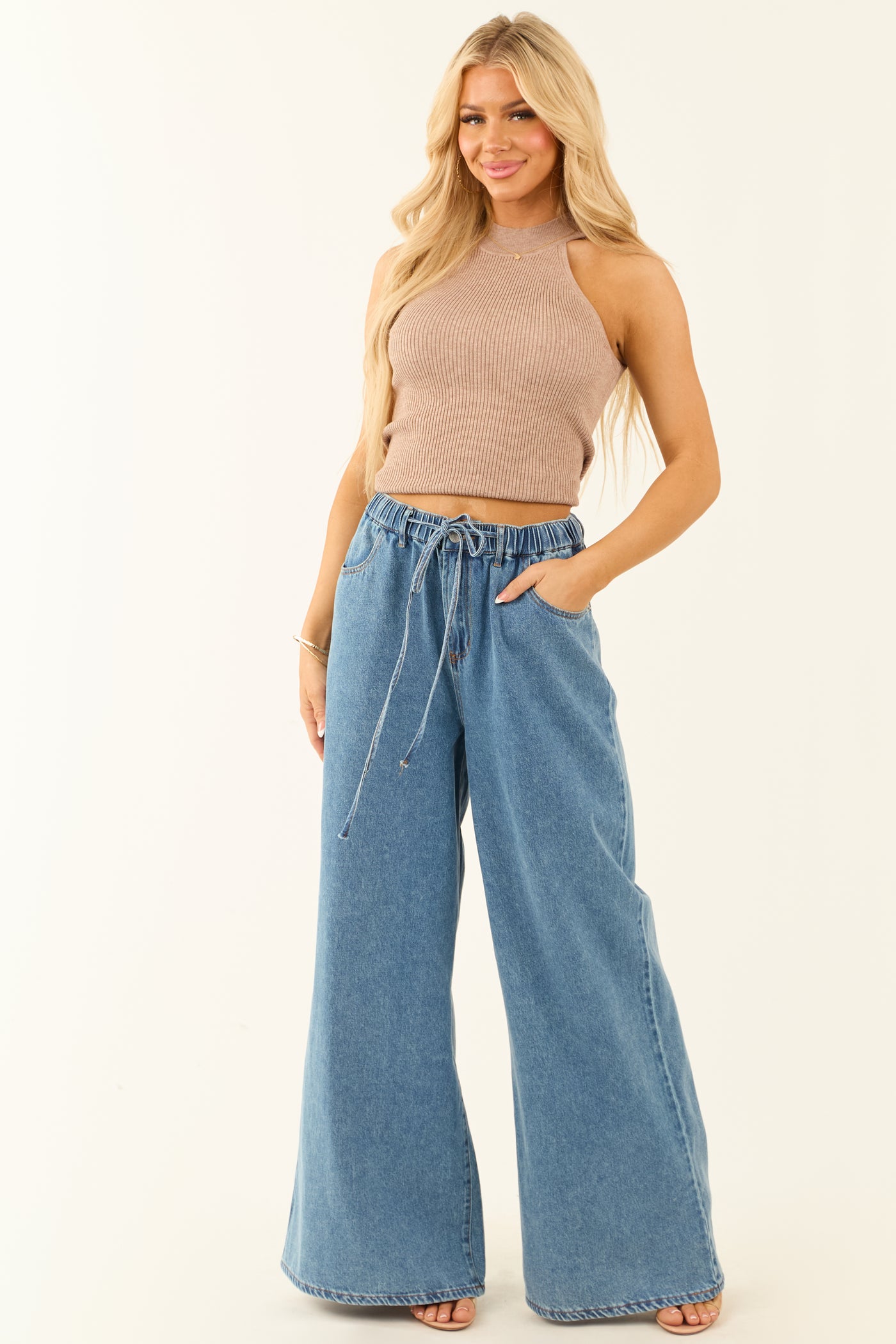 Flying Tomato Medium Wash Super Wide Leg Denim Pants