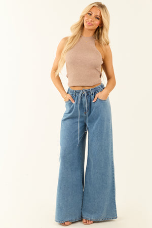 Flying Tomato Medium Wash Super Wide Leg Denim Pants