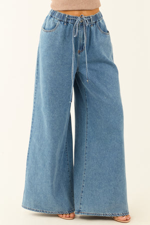 Flying Tomato Medium Wash Super Wide Leg Denim Pants