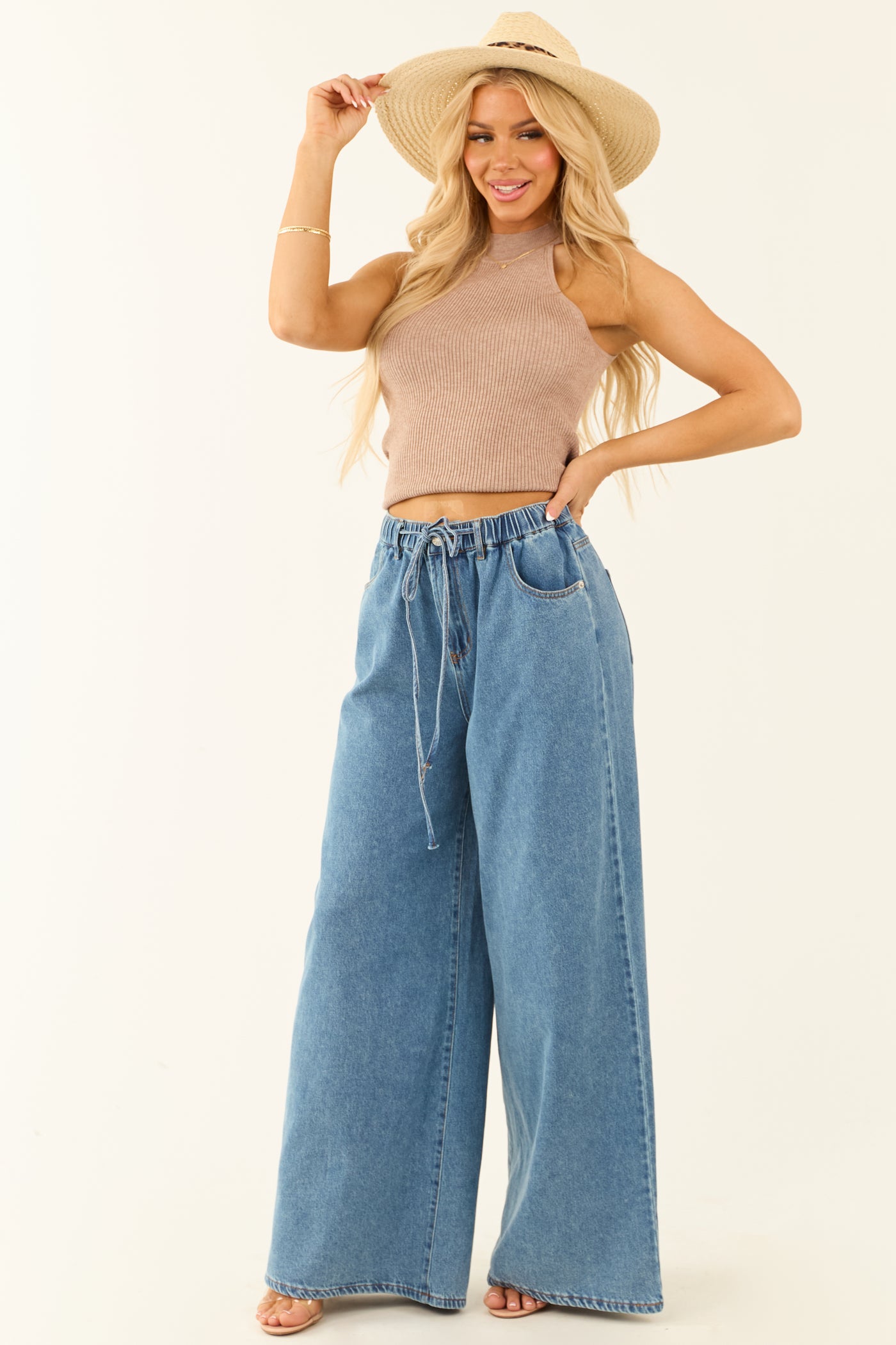 Flying Tomato Medium Wash Super Wide Leg Denim Pants