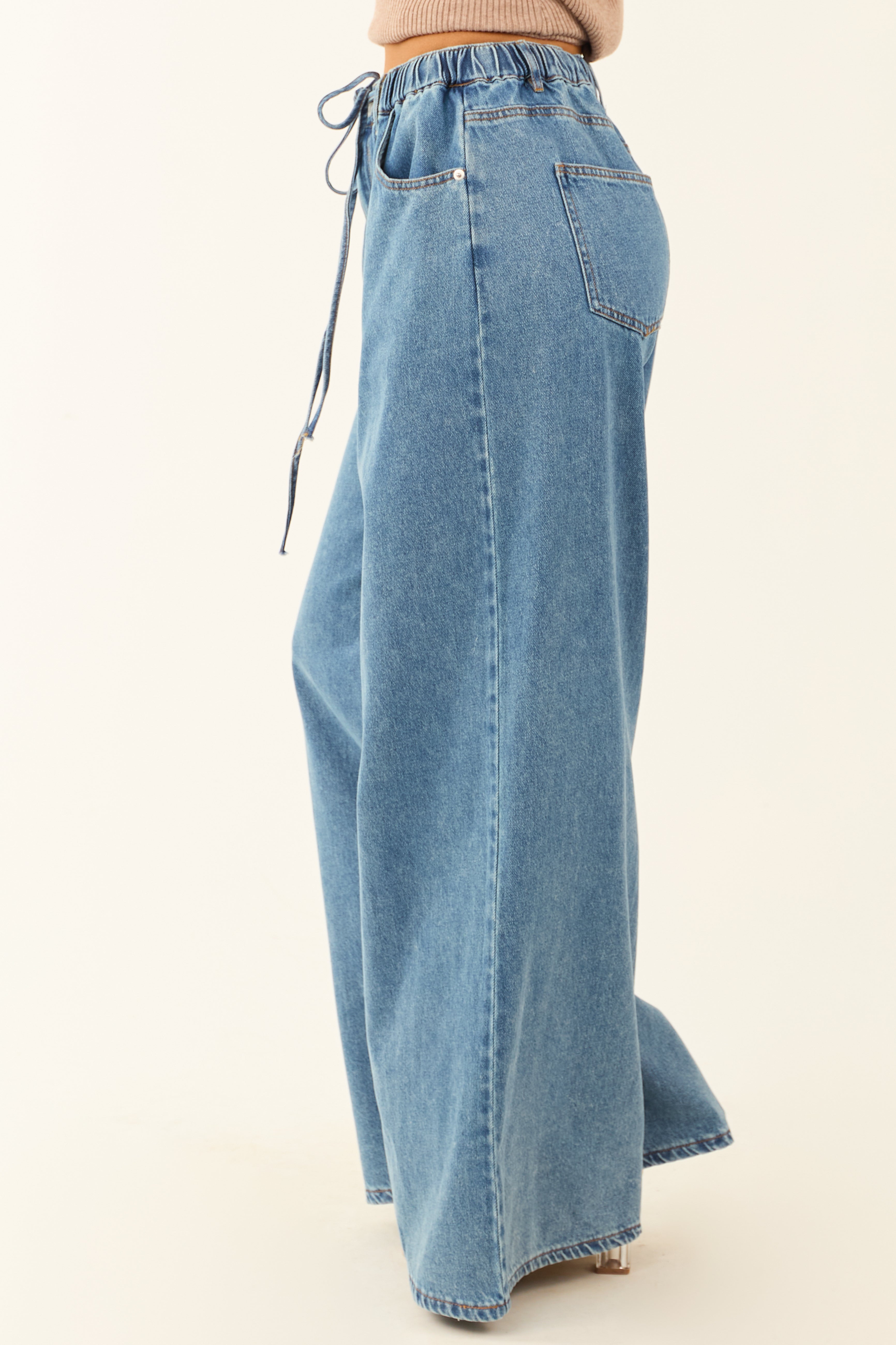 Flying Tomato Medium Wash Super Wide Leg Denim Pants