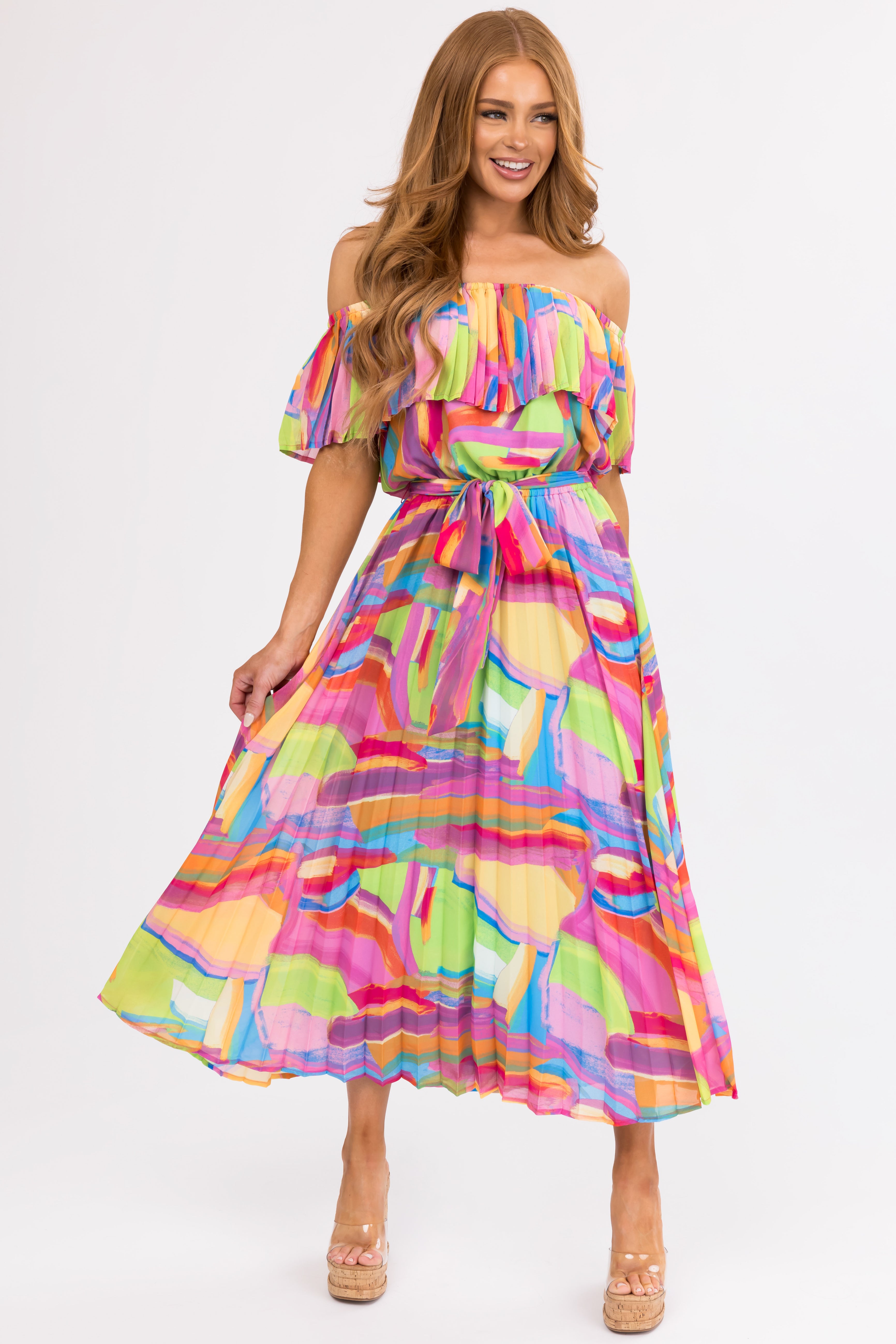 Flying Tomato Multicolor Pleated Maxi Dress