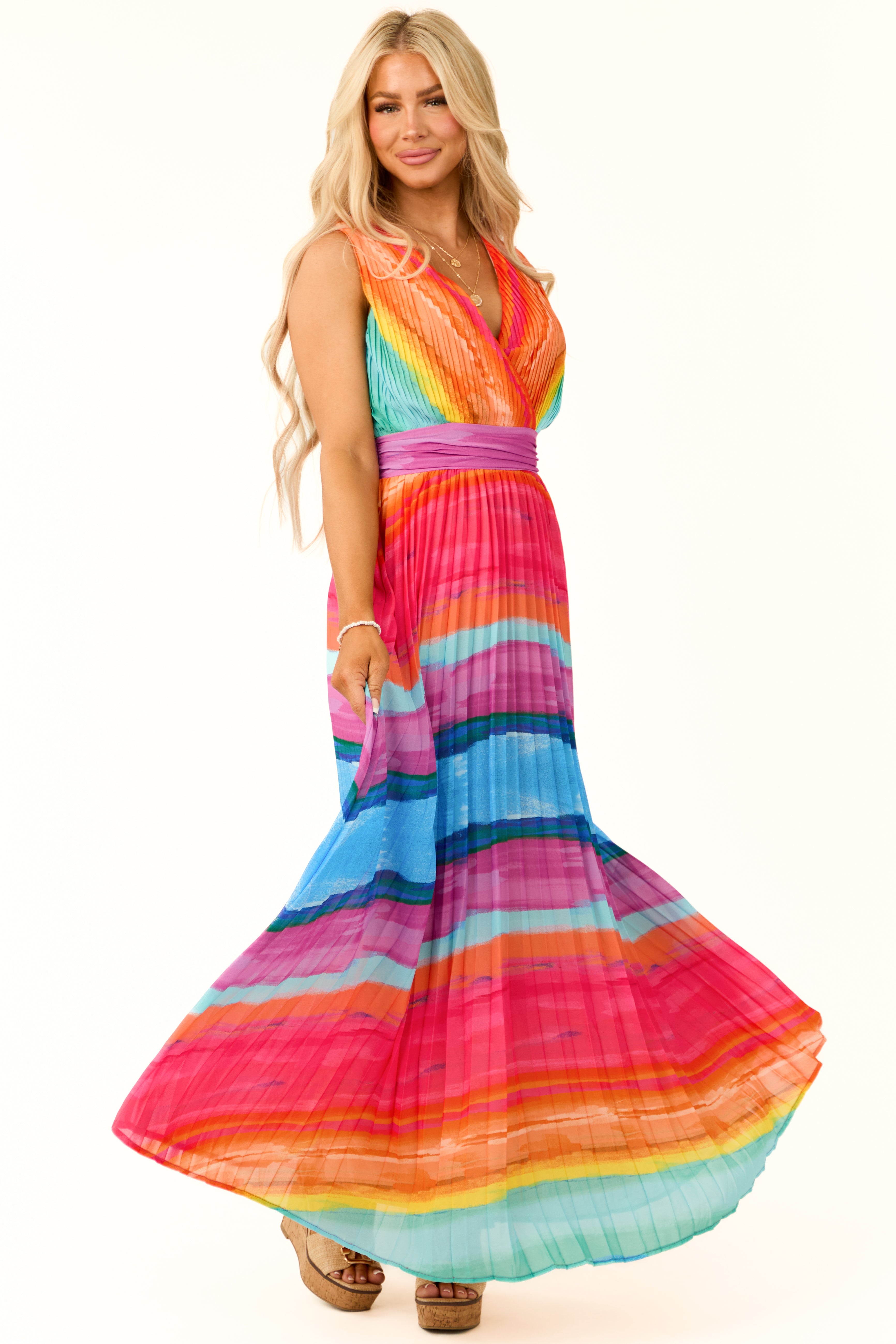 Flying Tomato Neon Multicolor Stripe Dress