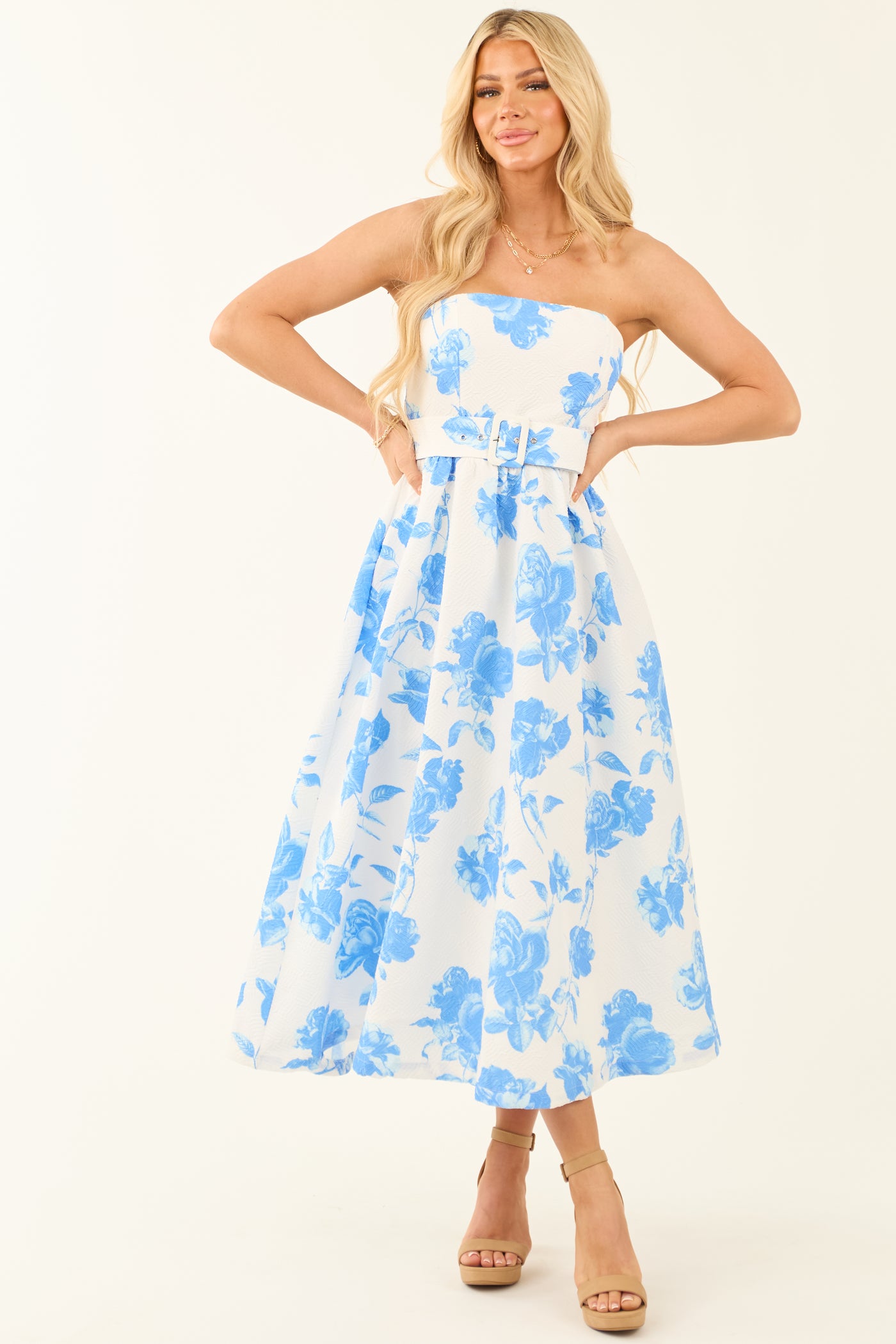 Flying Tomato Off White Floral Print Midi Dress