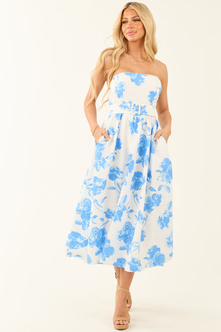 Flying Tomato Off White Floral Print Midi Dress