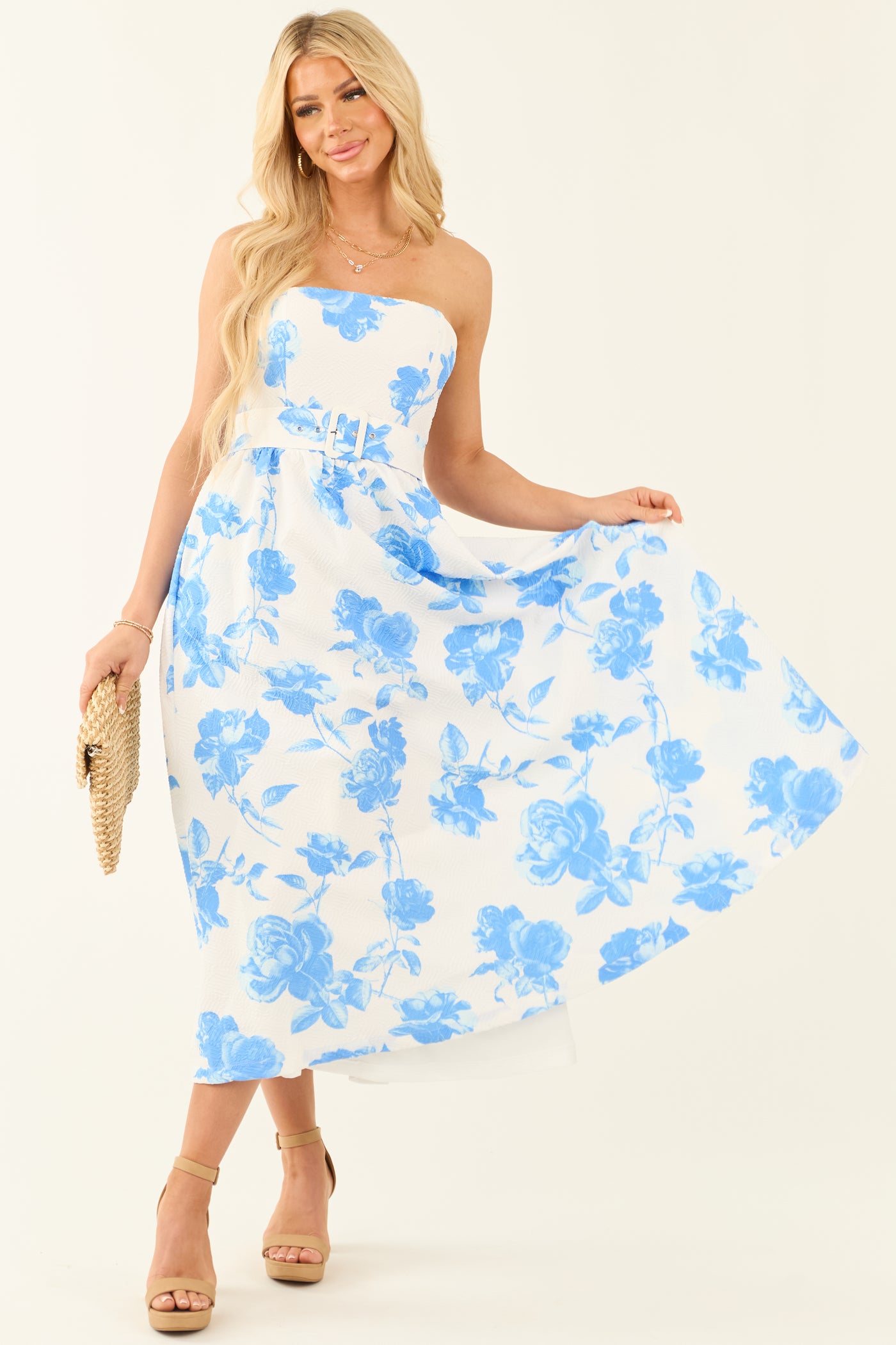 Flying Tomato Off White Floral Print Midi Dress