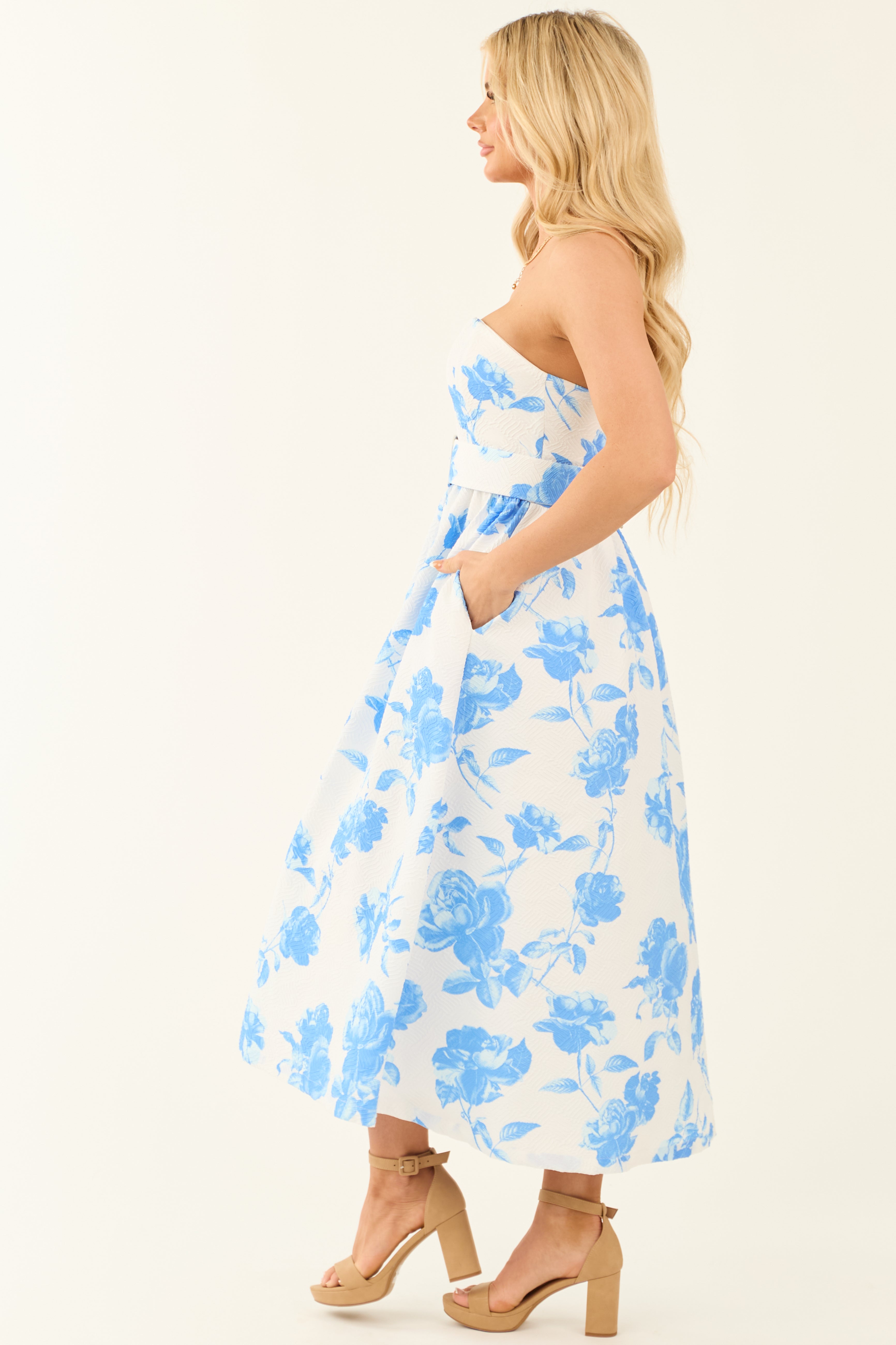 Flying Tomato Off White Floral Print Midi Dress