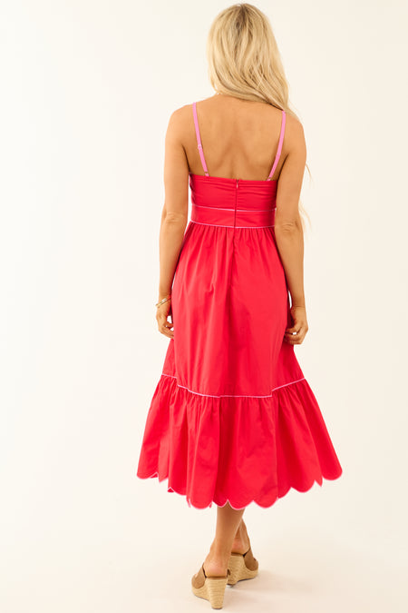 Flying Tomato Poppy Red Contrast Trim Midi Dress