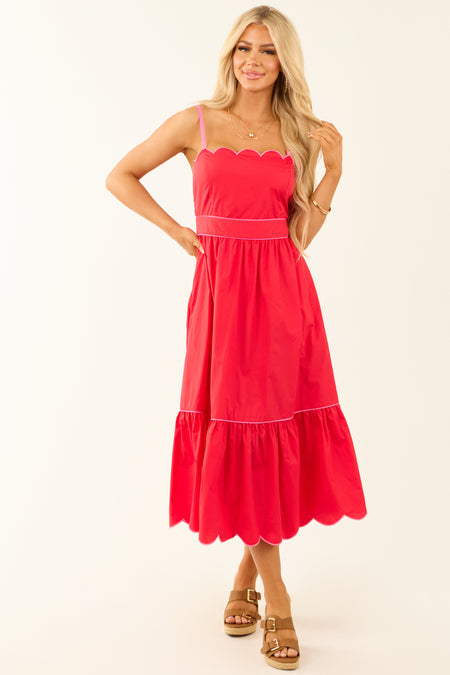 Flying Tomato Poppy Red Contrast Trim Midi Dress