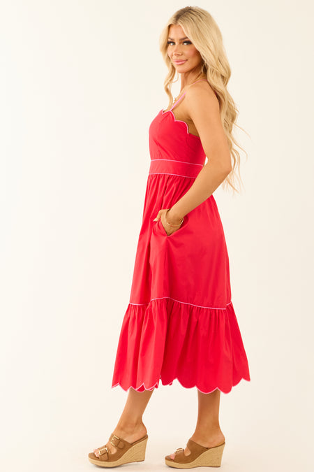 Flying Tomato Poppy Red Contrast Trim Midi Dress