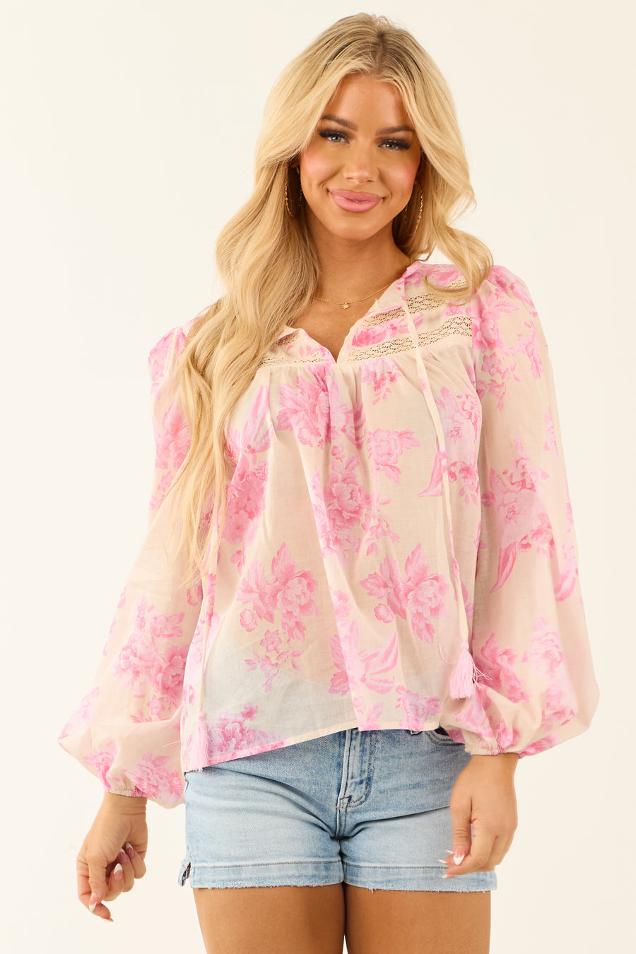 Flying Tomato Punch and Cream Floral Print Top