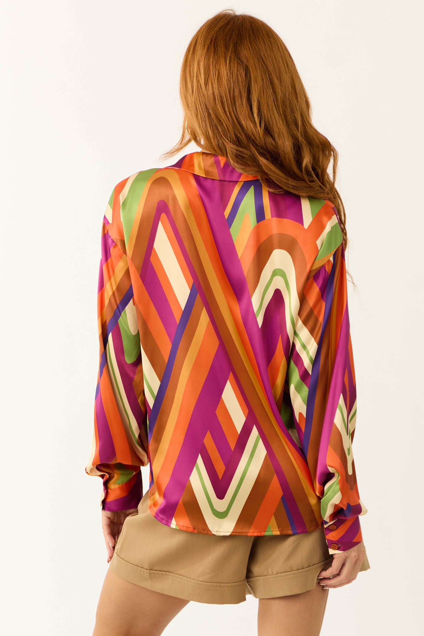 Flying Tomato Retro Multicolor Abstract Satin Shirt