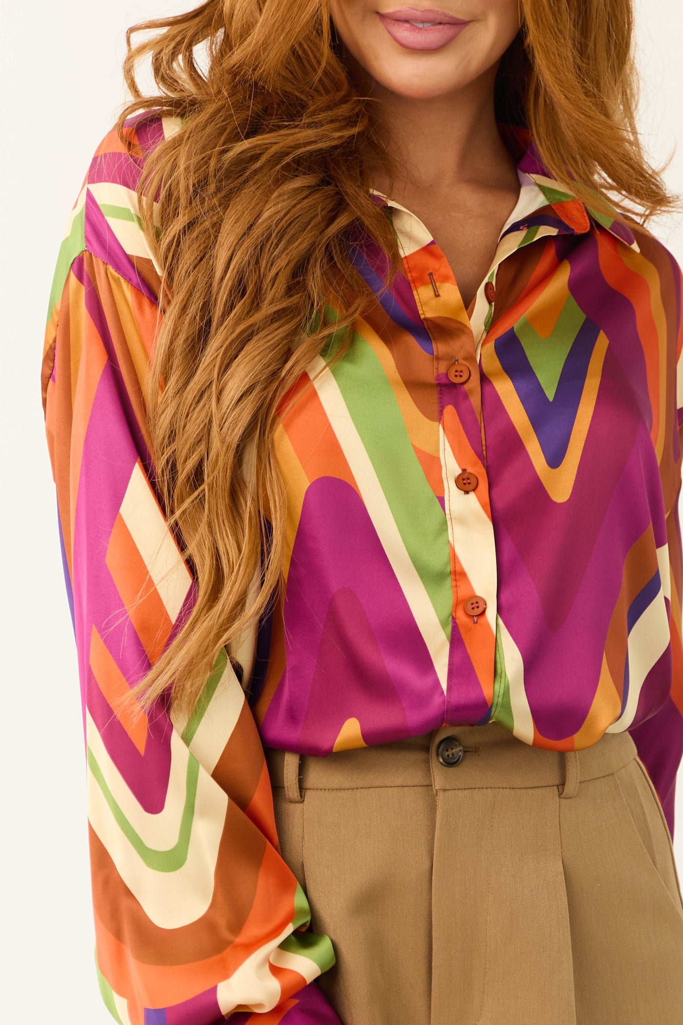 Flying Tomato Retro Multicolor Abstract Satin Shirt