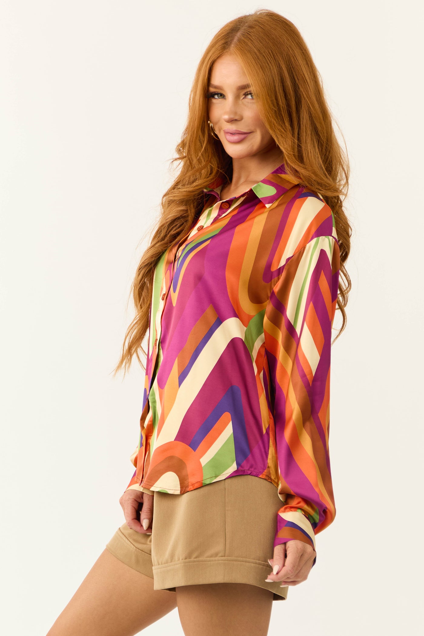 Flying Tomato Retro Multicolor Abstract Satin Shirt